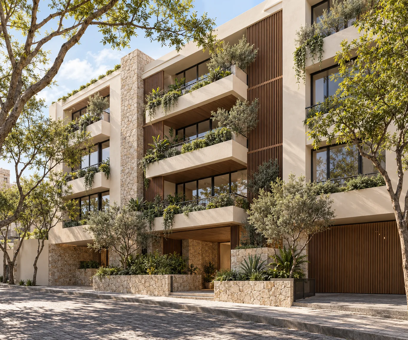 Fachada de edificio residencial contemporáneo mexicano, imagen ilustrativa